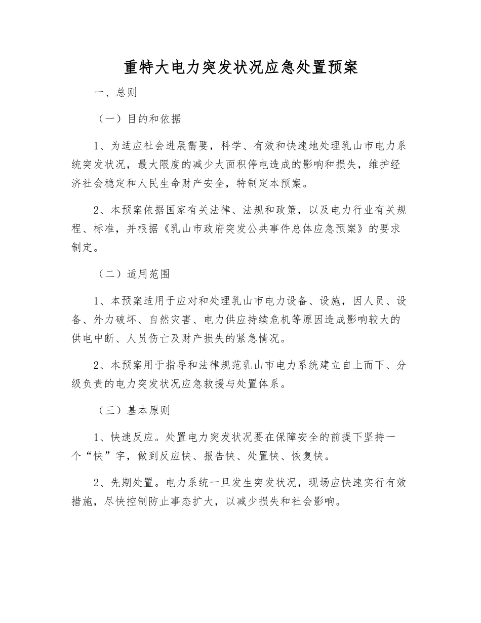 重特大电力突发事件应急处置预案_第1页