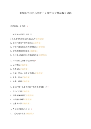重症医学科第二季度不良事件安全警示教育试题