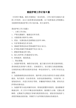 重症护理工作计划8篇