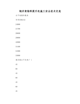 钢井架物料提升机施工安全技术交底