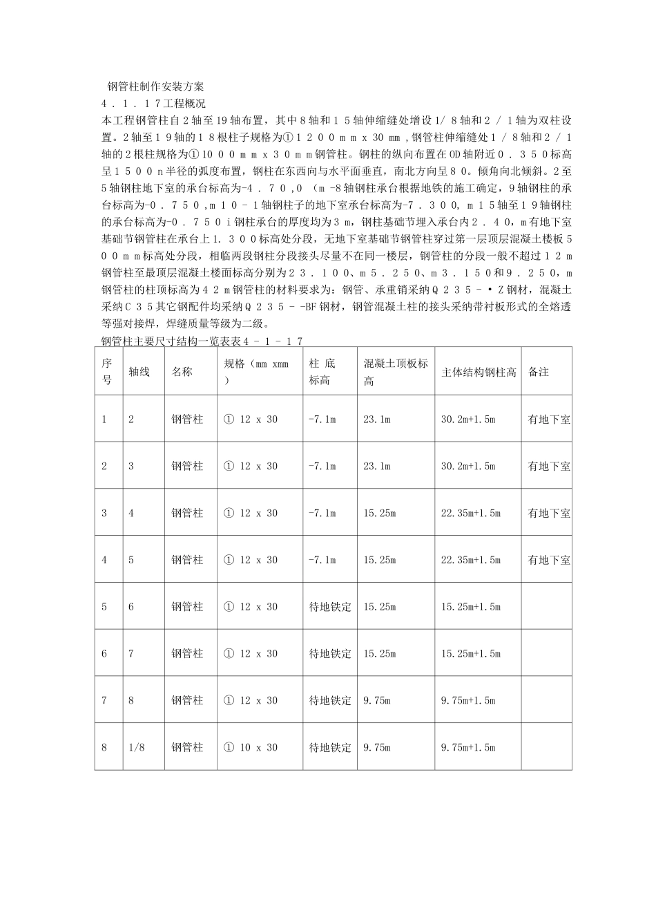 钢管柱制作安装方案_第1页