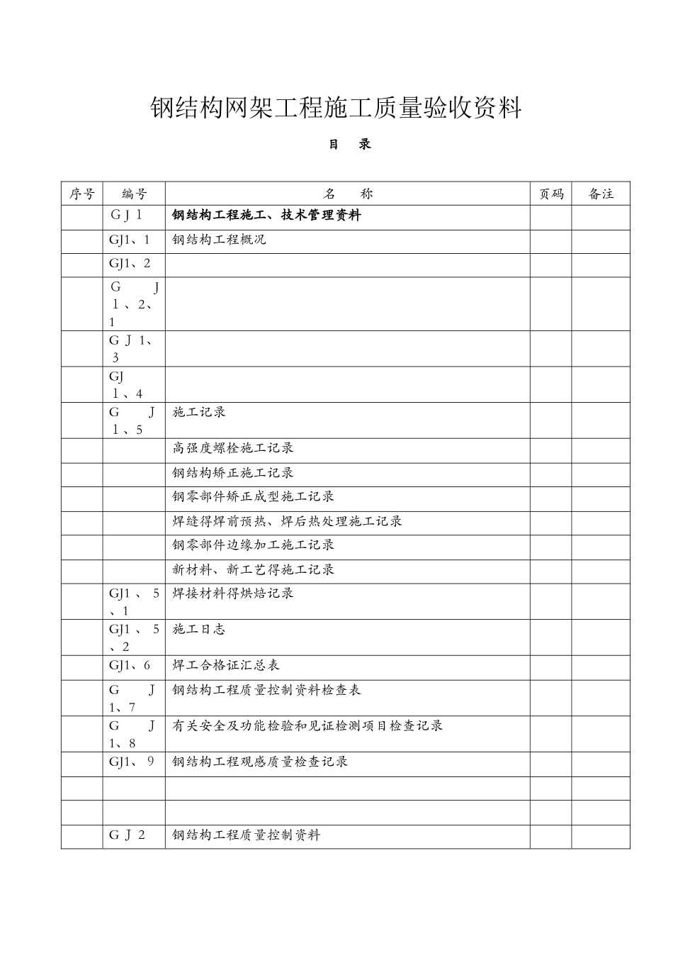 钢网架验收资料表格_第1页