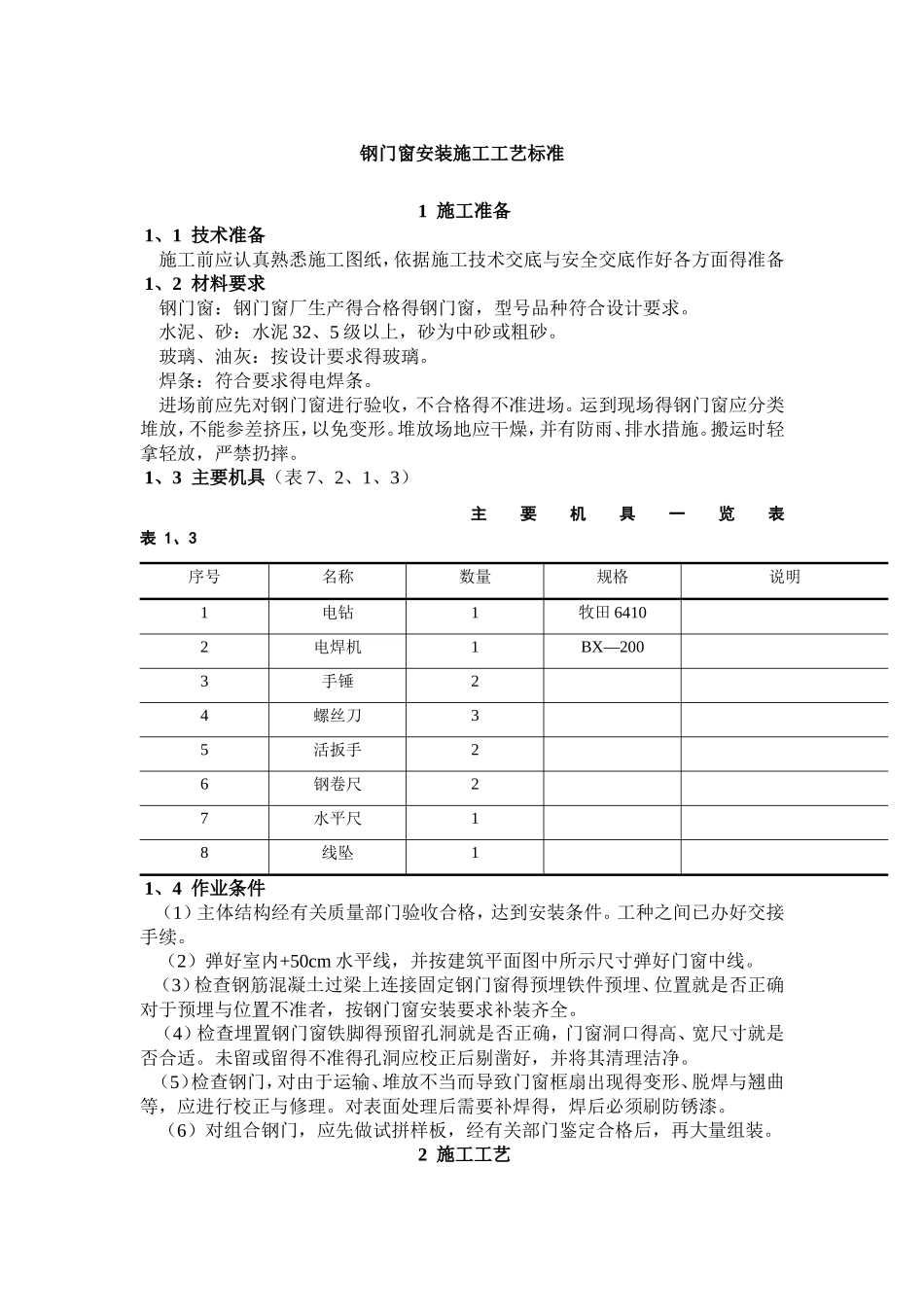 钢门窗安装施工工艺标准_第1页