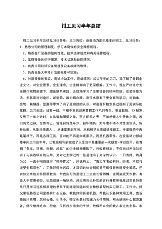 钳工见习半年总结