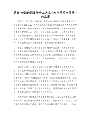 铁碳-砂滤的深度除磷工艺在农村生活污水处理中的应用