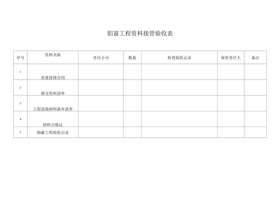 铝窗工程资料接管验收表_第1页