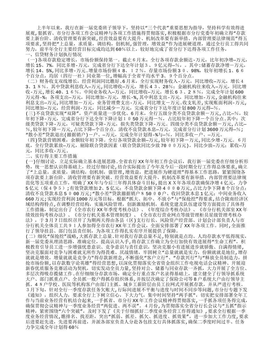 银行分行上半年工作总结_第1页