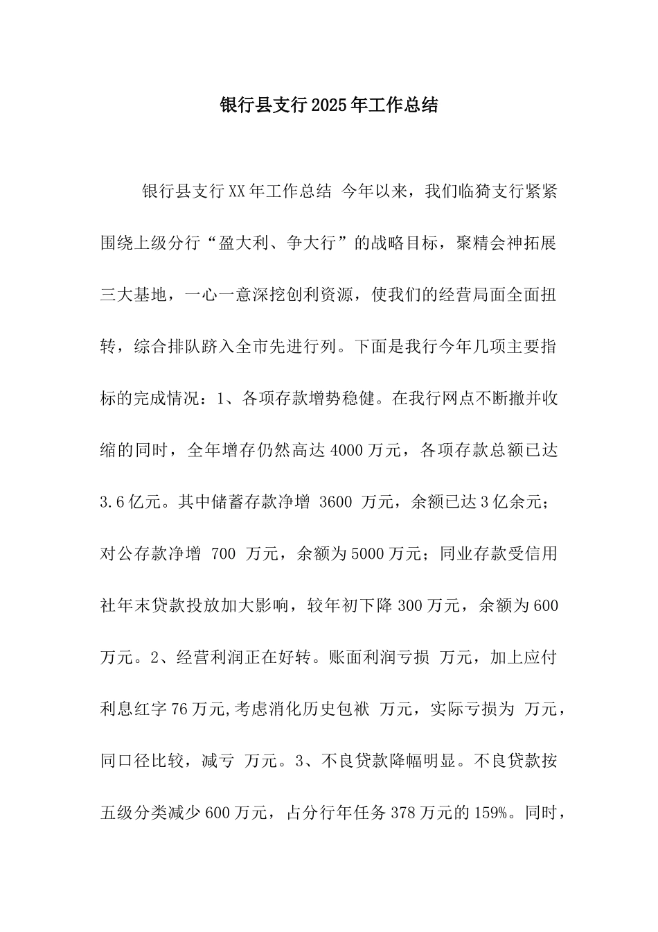 银行县支行2025年工作总结_第1页