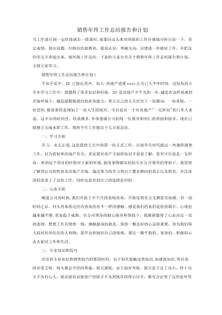 销售年终工作总结报告和计划