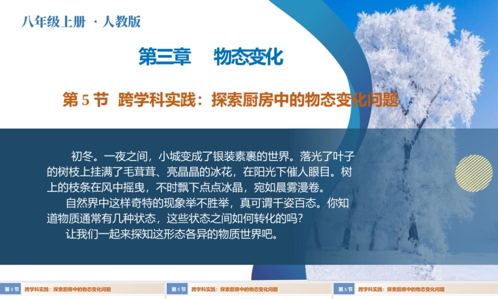  25秋人教八年级物理上册高效课堂3.5+跨学科实践：探索厨房中的物态变化问题（教学课件）