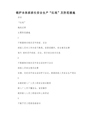 锅炉本体班班长安全生产“红线”及防范措施