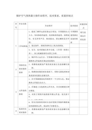 锅炉空气预热器大修作业程序、技术要求、质量控制点