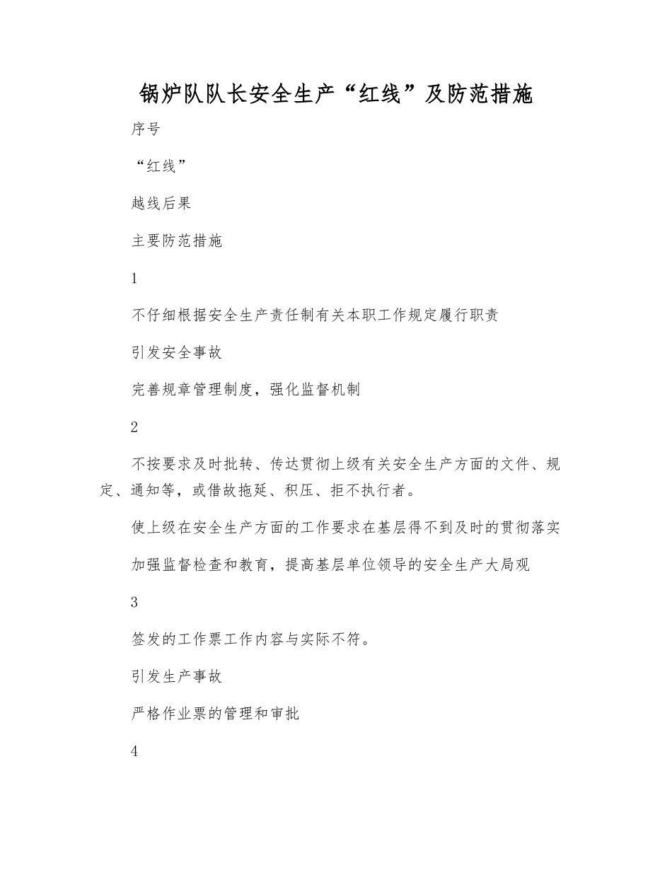 锅炉队队长安全生产“红线”及防范措施_第1页
