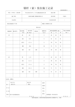 锚索张拉施工记录