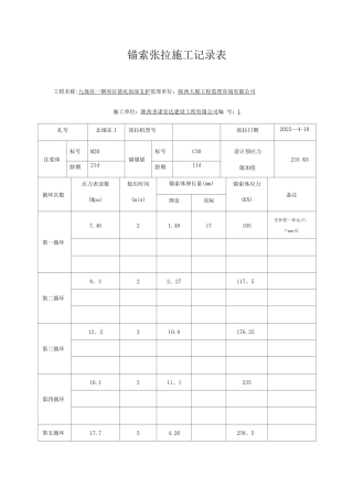 锚索张拉施工记录表