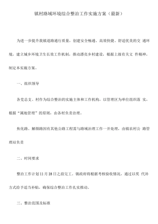 镇村路域环境综合整治工作实施方案