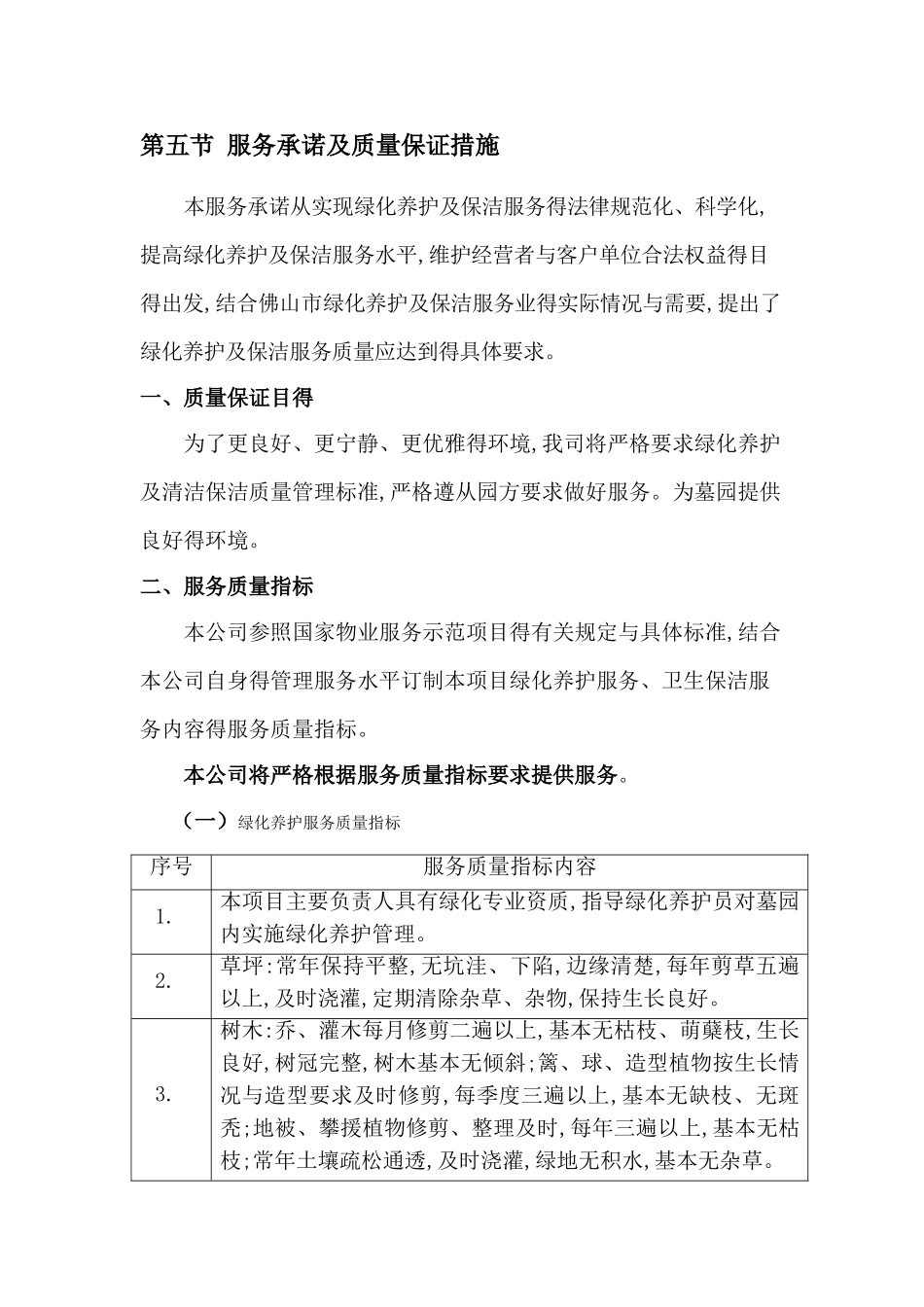 长青墓园 服务承诺及质量保证措施_第1页