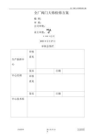 阀门大修检修方案