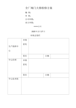 阀门大修检修方案说明
