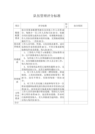 队伍管理评分标准