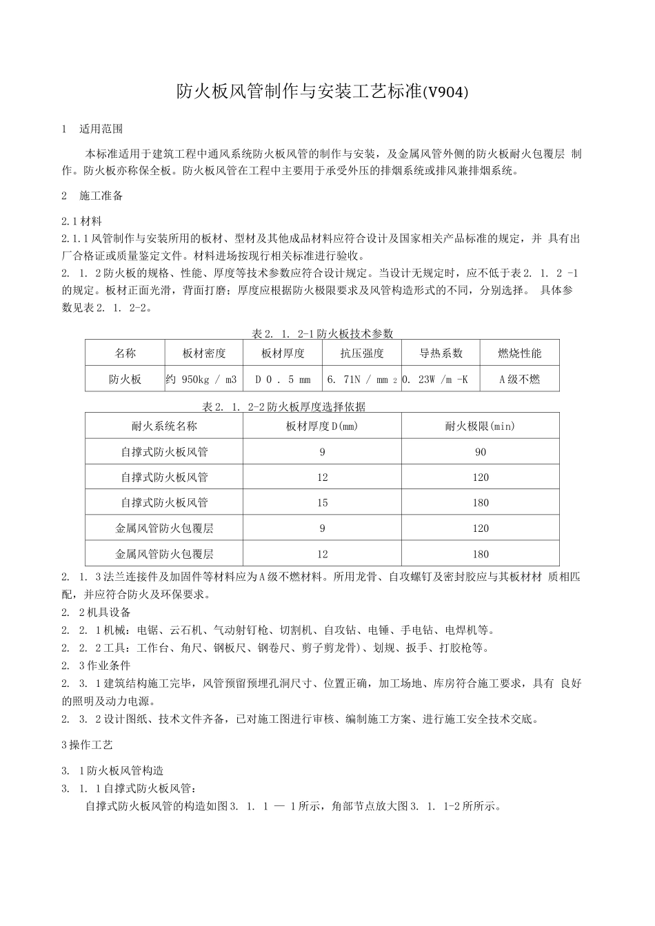 防火板风管制作与安装施工工艺标准_第1页