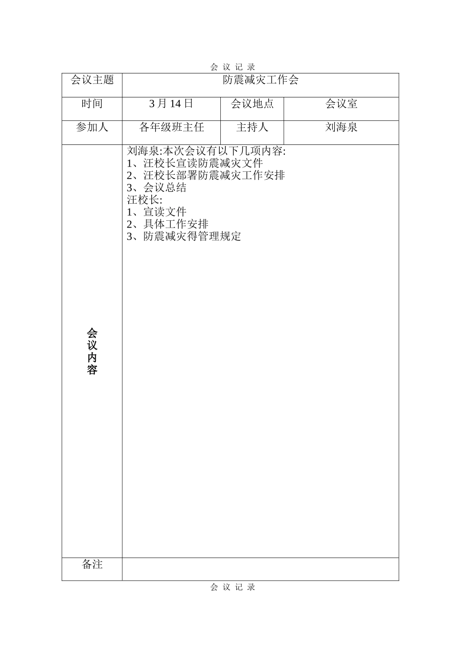 防震减灾会议记录_第1页