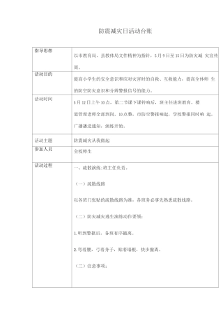 防震减灾日活动台账