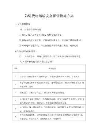 陆运货物运输安全保证措施方案