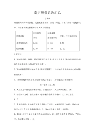 陕西省建筑、装饰工程消耗量定额系数换算
