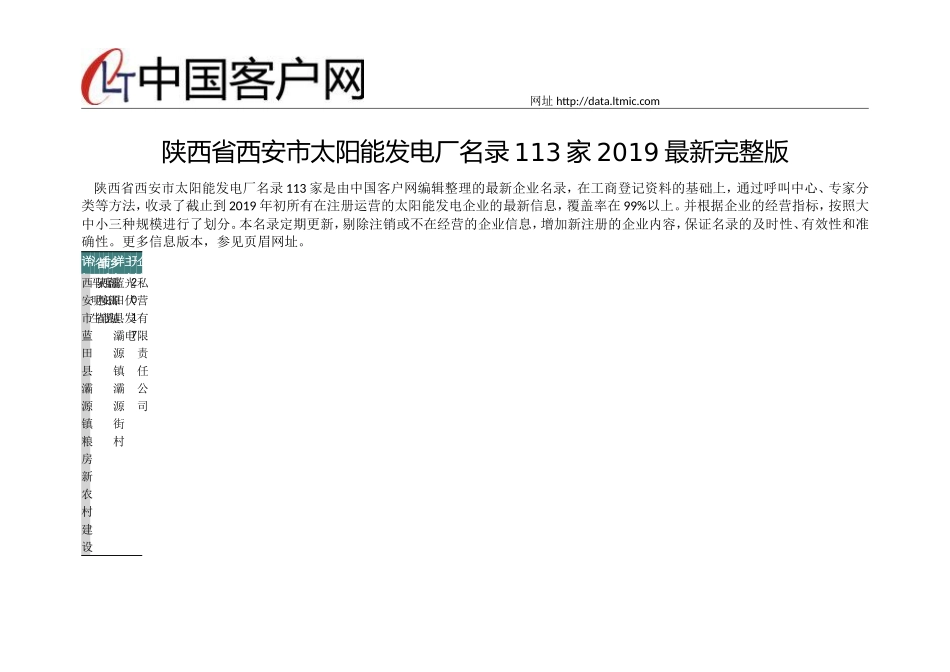 陕西省西安市太阳能发电厂名录2025版113家_第1页