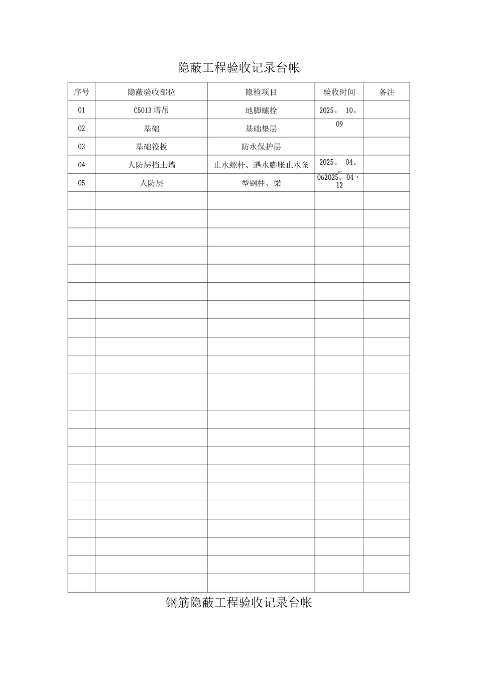 隐蔽工程验收记录台帐_第1页