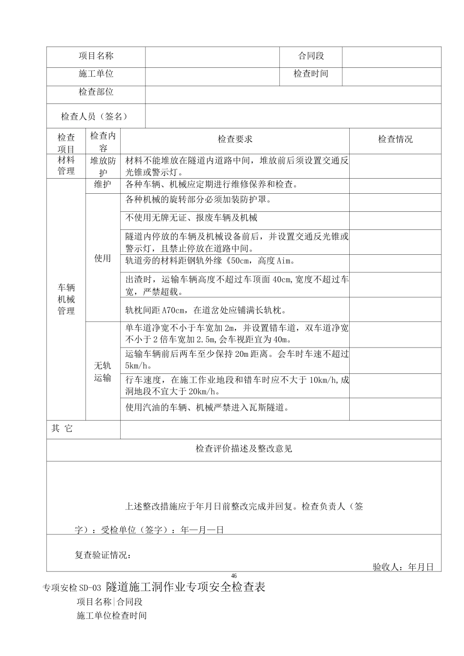 隧道施工作业专项安全检查表_第2页