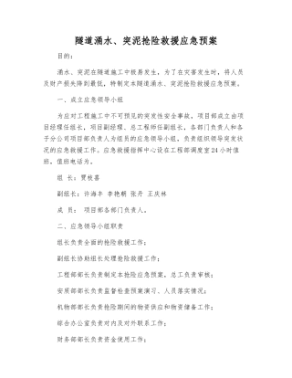 隧道涌水、突泥抢险救援应急预案