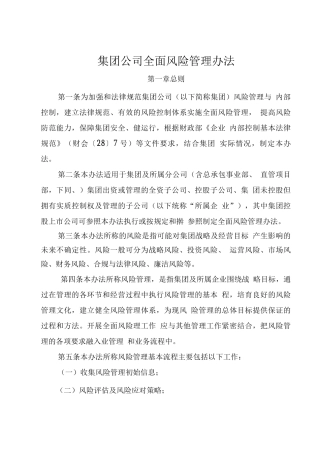 集团公司全面风险管理办法