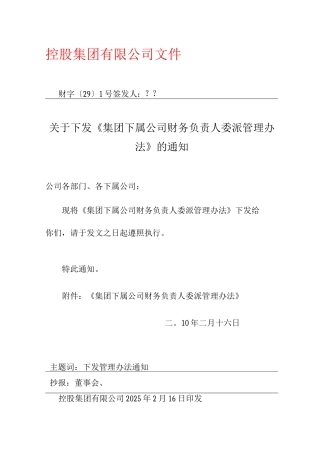 集团所属子公司财务负责人委派管理办法