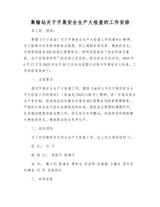 集输站关于开展安全生产大检查的工作安排