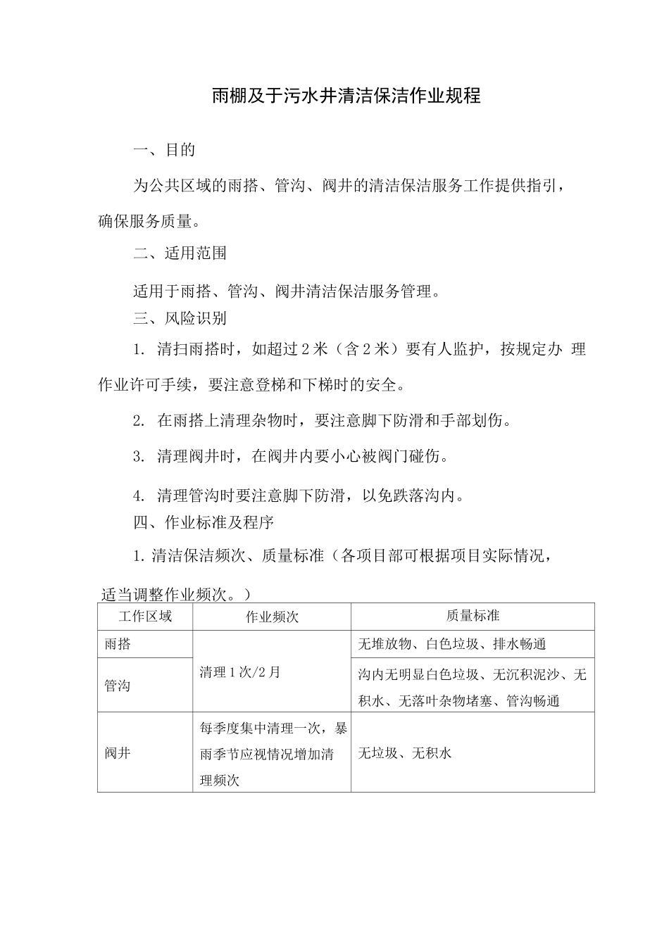 雨棚及于污水井清洁保洁作业规程_第1页