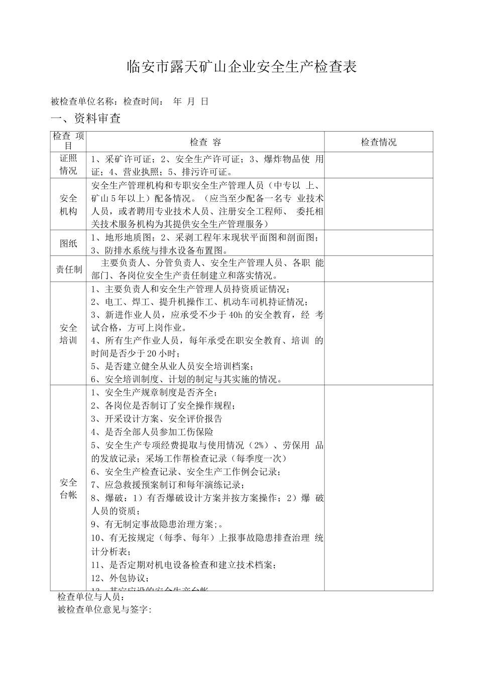 露天矿山安全检查表_第1页