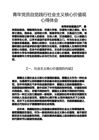 青年党员自觉践行社会主义核心价值观心得体会