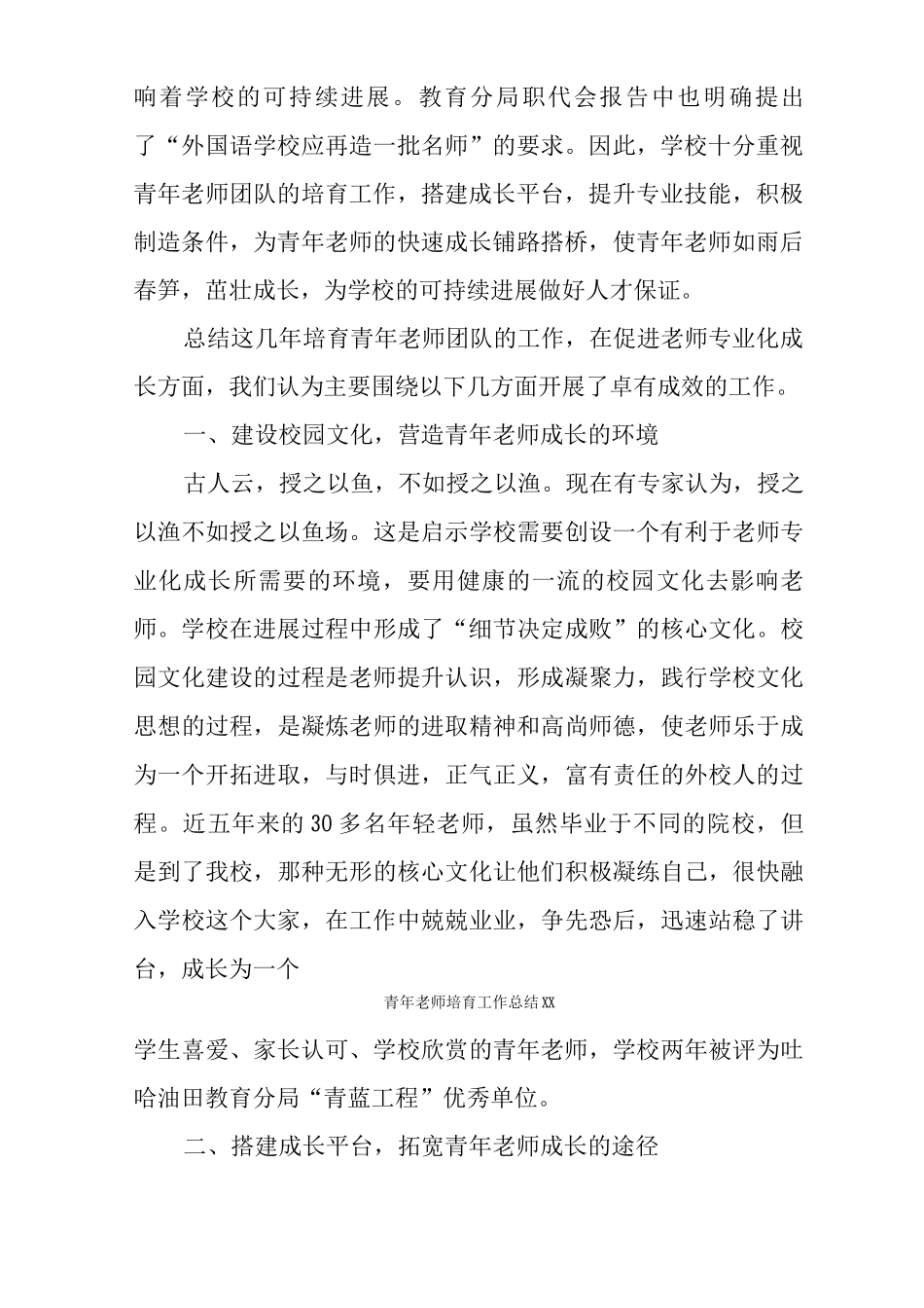 青年教师培养工作总结XX_第2页