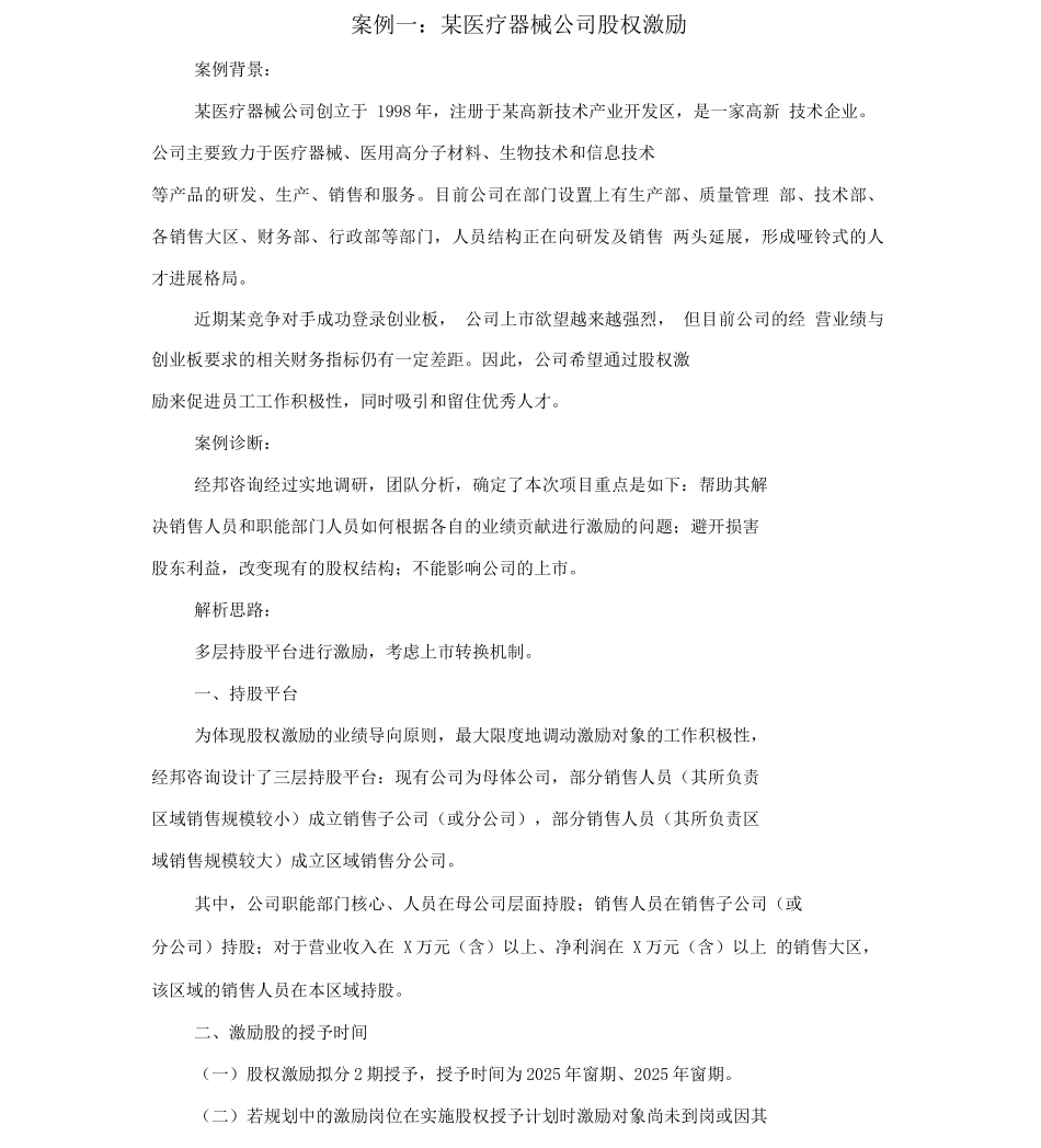 非上市公司股权激励经典案例解析_第1页