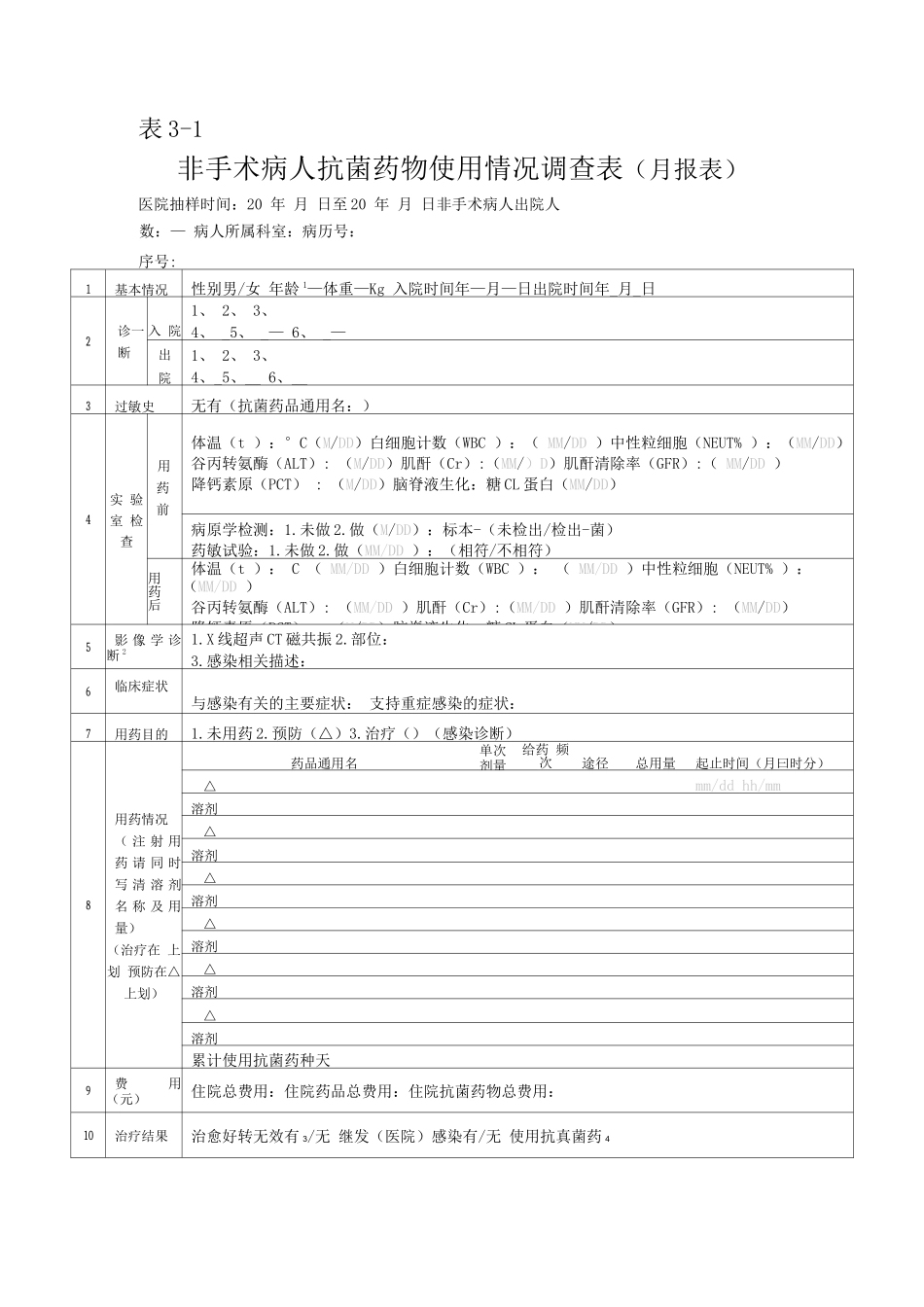 非手术病人抗菌药物使用情况调查表_第1页