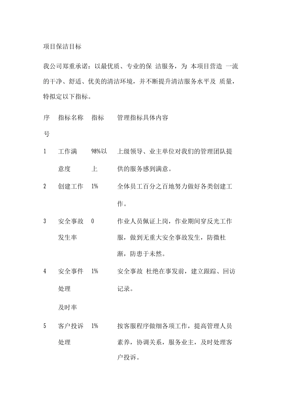 项目保洁目标_第1页