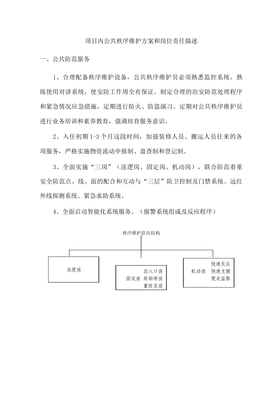 项目内公共秩序维护方案和岗位责任描述_第1页