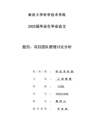 项目团队管理研究