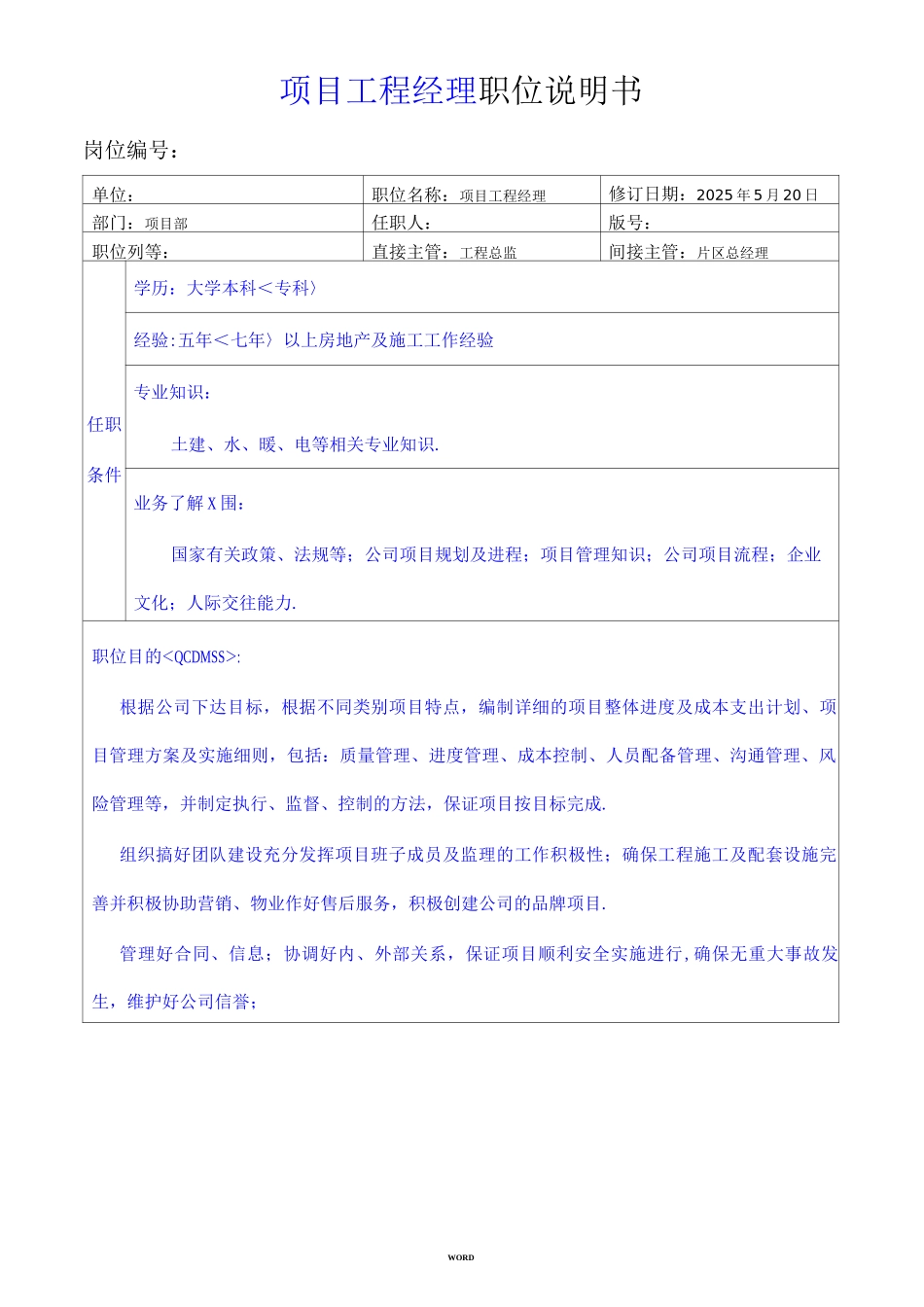 项目工程经理岗位职责_第1页