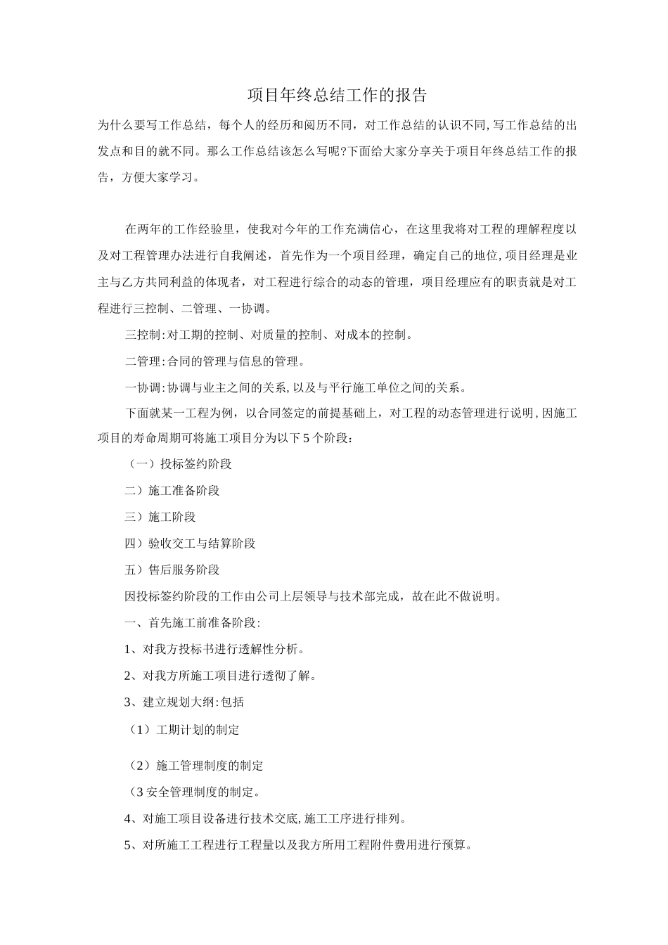 项目年终总结工作的报告_第1页