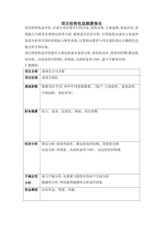 项目投资收益分析报告