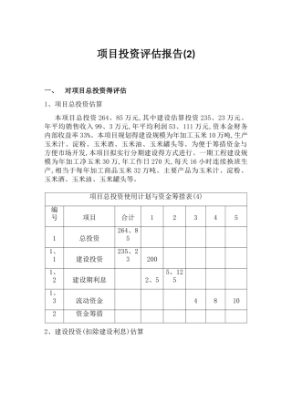 项目投资评估报告