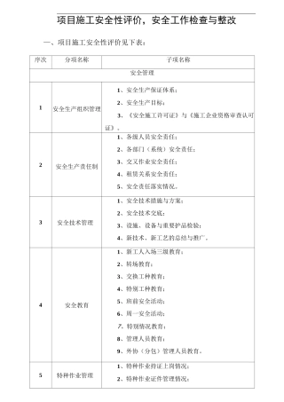 项目施工安全性评价、安全工作检查与整改